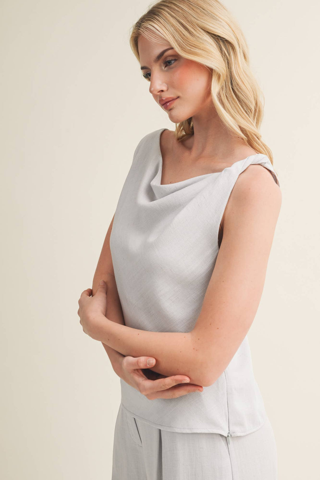 Bateau Neck Knotted Shoulder Top