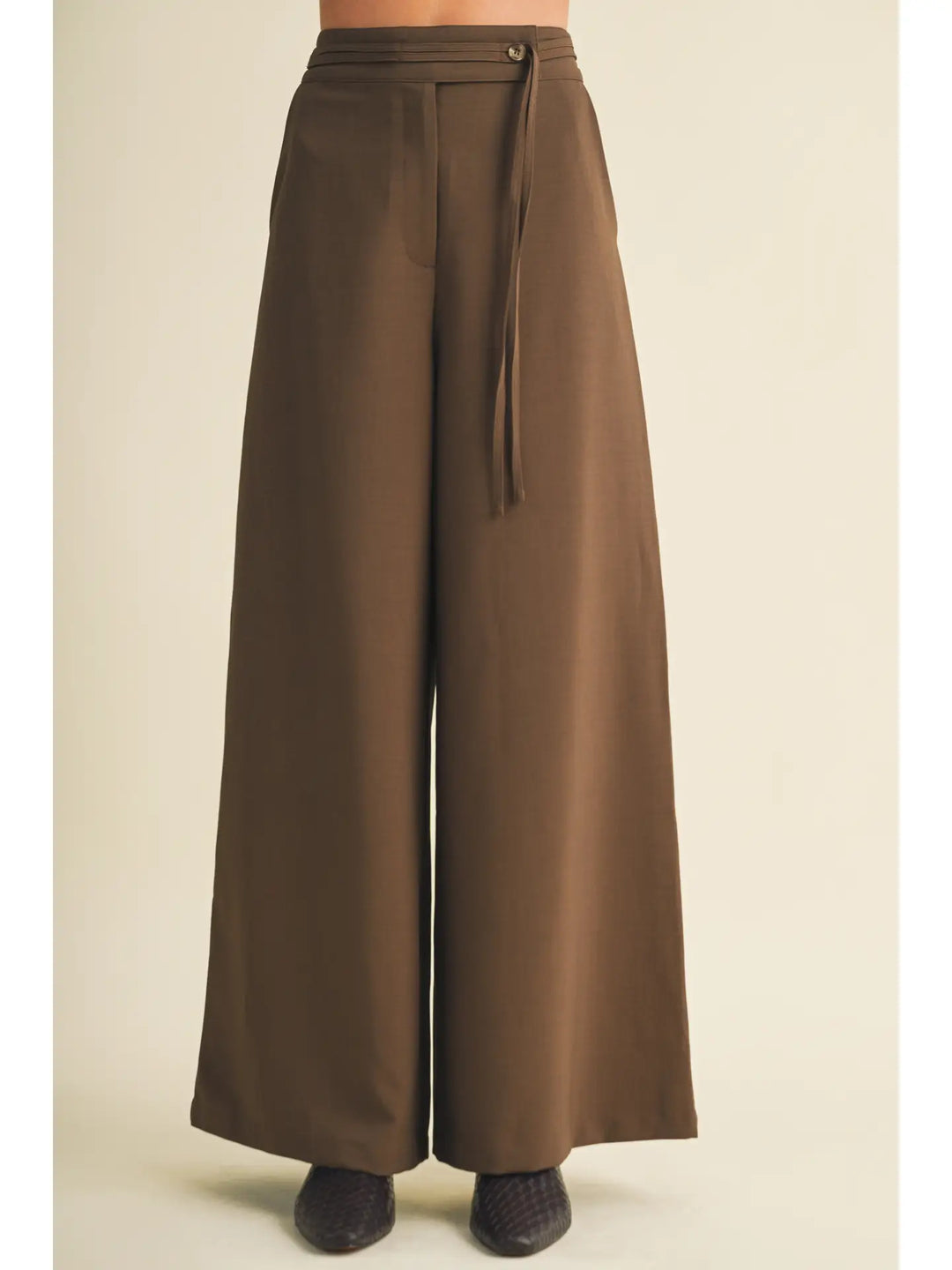 Asymmetric Tie-Waist Wide-Leg Trousers