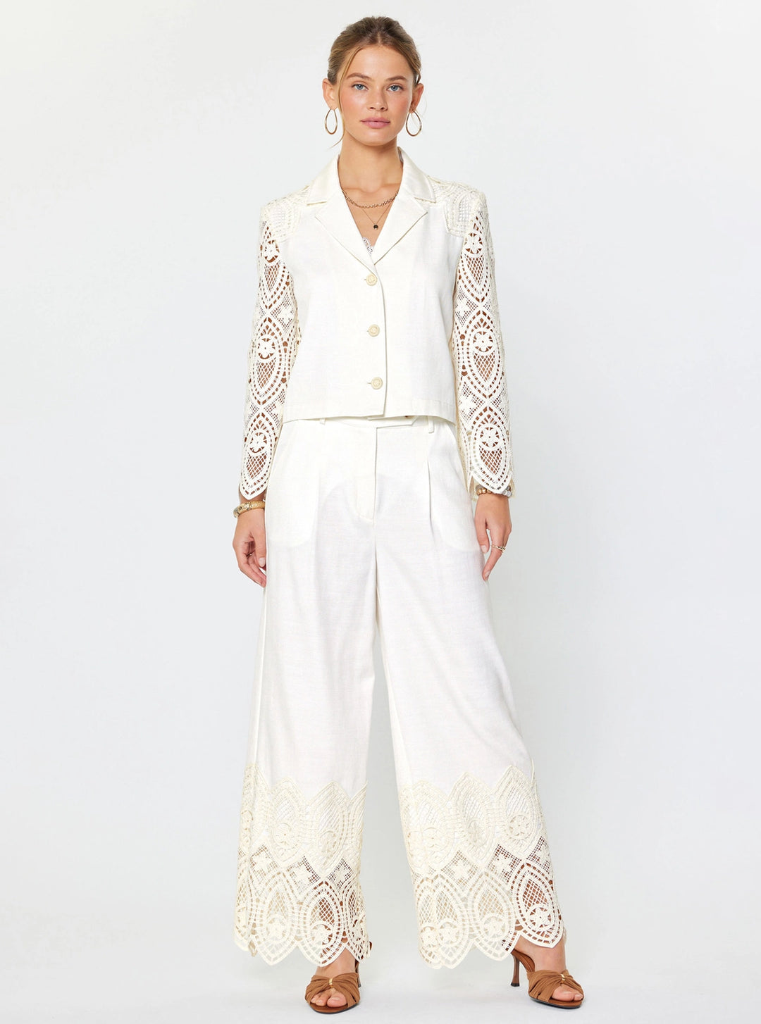Crochet Lace Hem HR Wide-Leg Pants