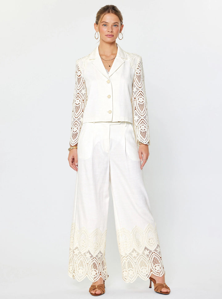 Crochet Lace Hem HR Wide-Leg Pants