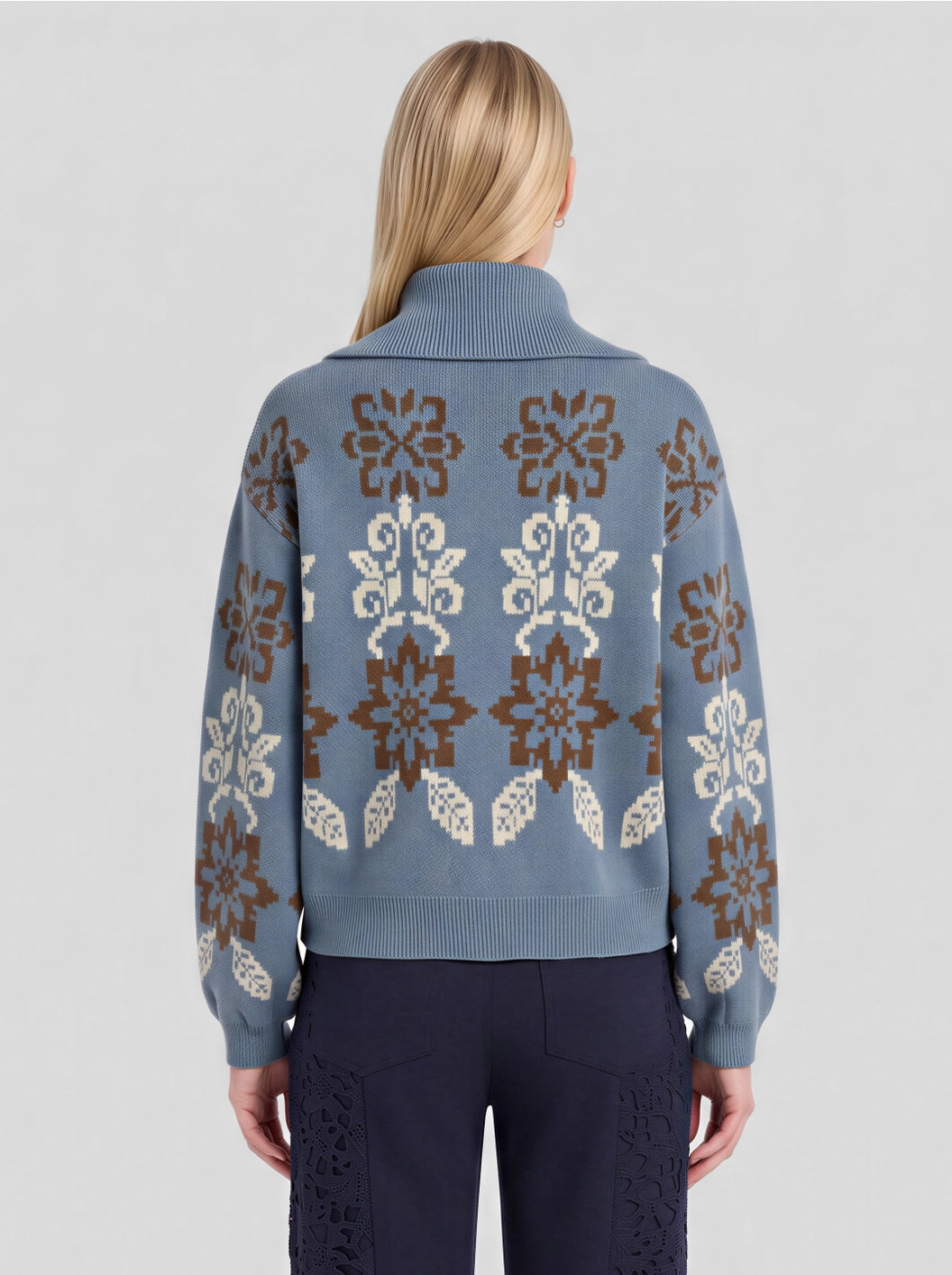 Nordic Jacquard Zip-Up Sweater Jacket