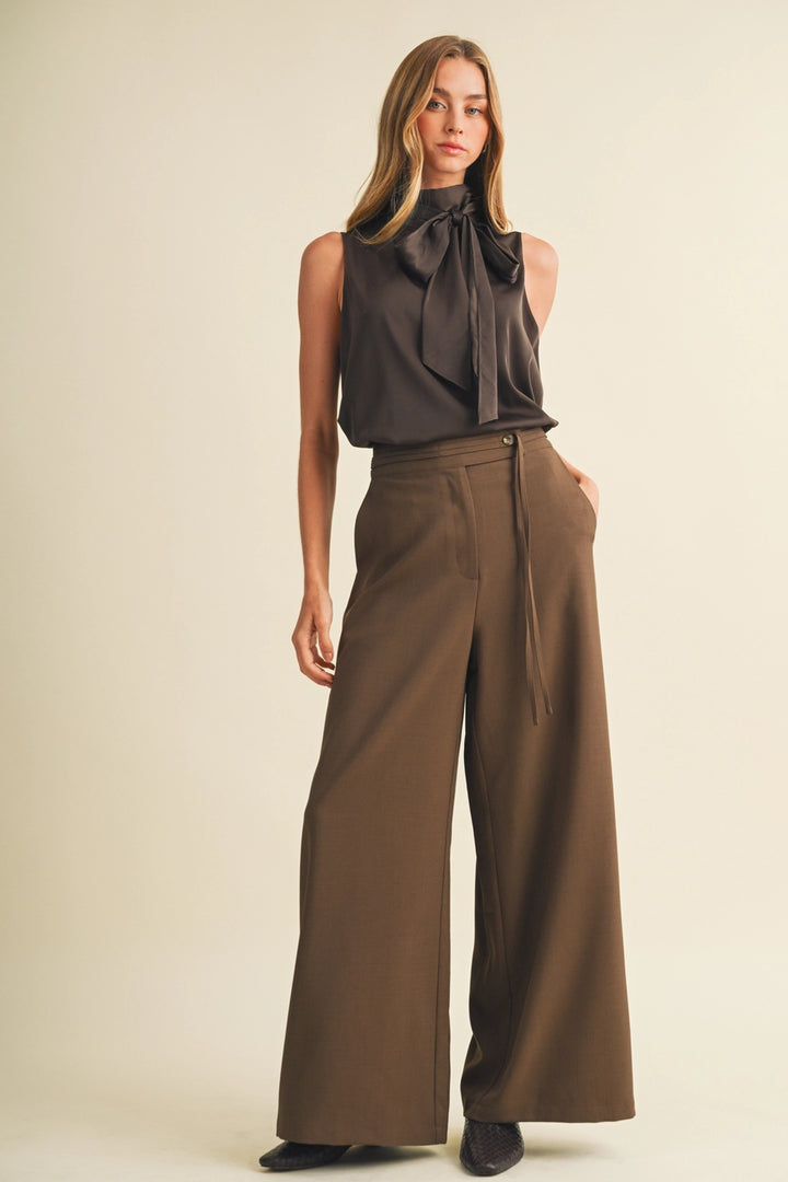 Asymmetric Tie-Waist Wide-Leg Trousers