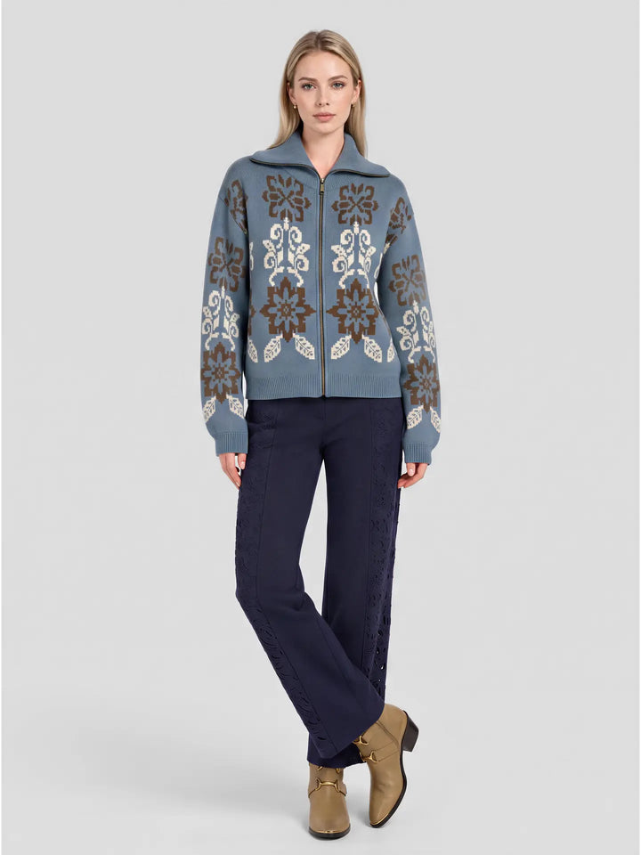 Nordic Jacquard Zip-Up Sweater Jacket