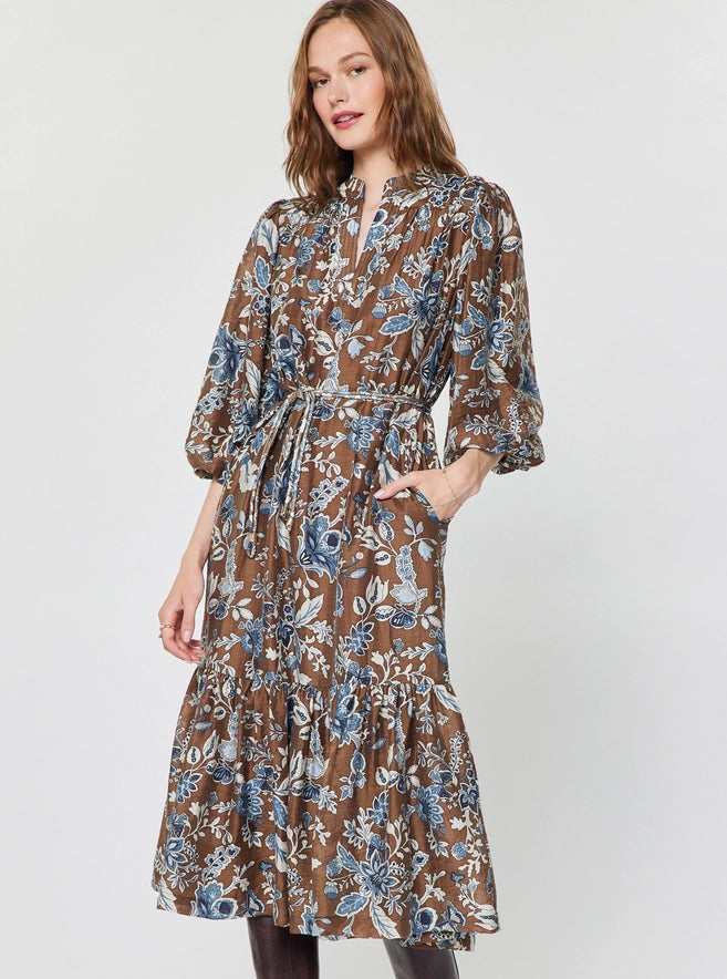 Botanical Printed Tiered Midi Dress