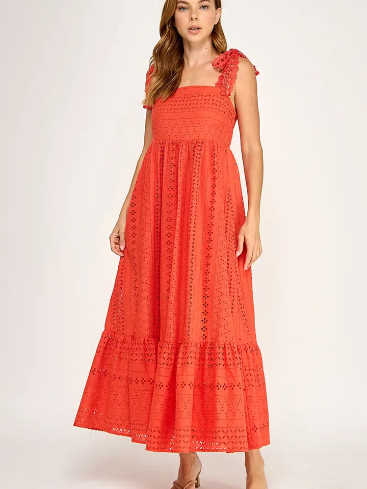 Tangerine Eyelet Midi Dress
