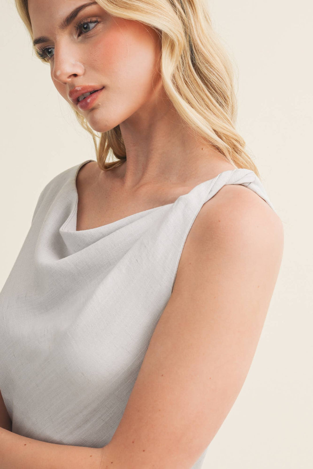 Bateau Neck Knotted Shoulder Top