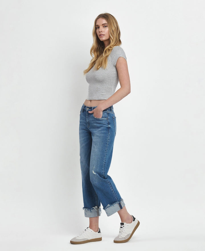 MR Raw Cuffed Hem Slim Wide Jeans