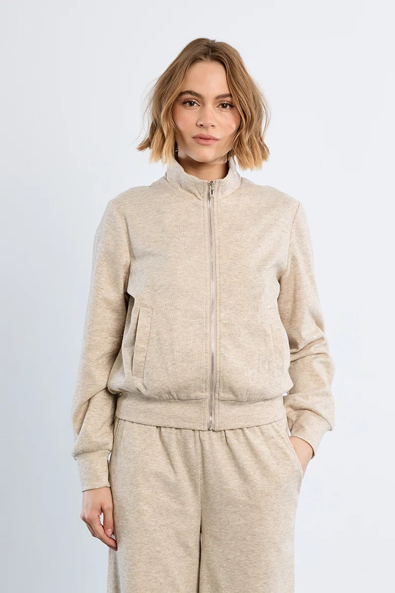 Rhinestone Zip-up Sporty Jacket