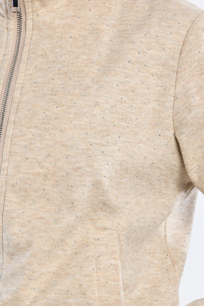 Rhinestone Zip-up Sporty Jacket