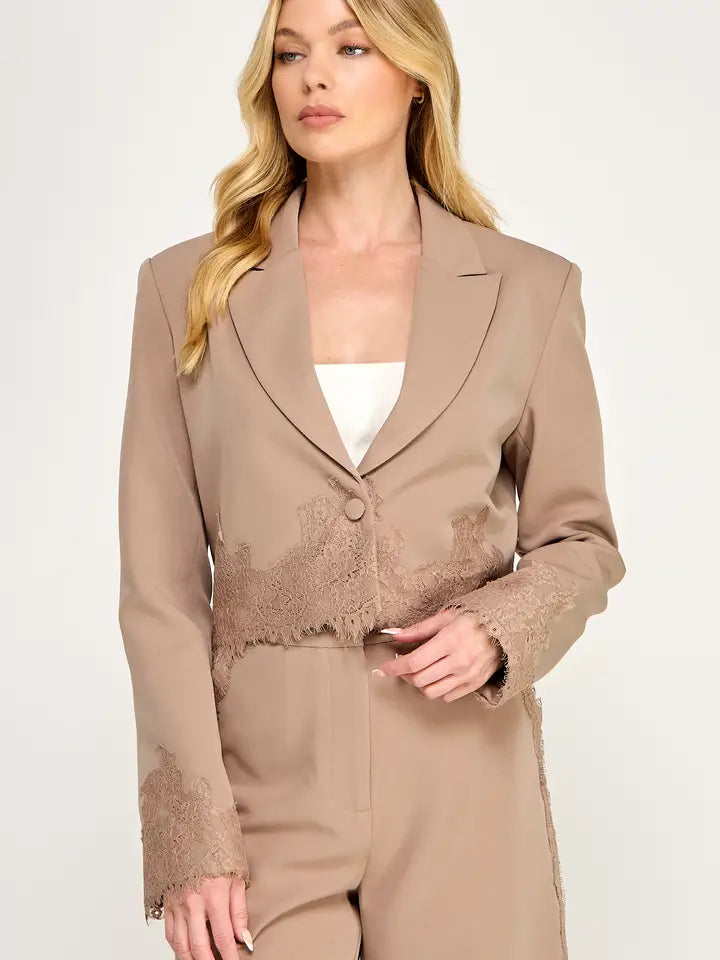Lace Trim Cropped Jacket