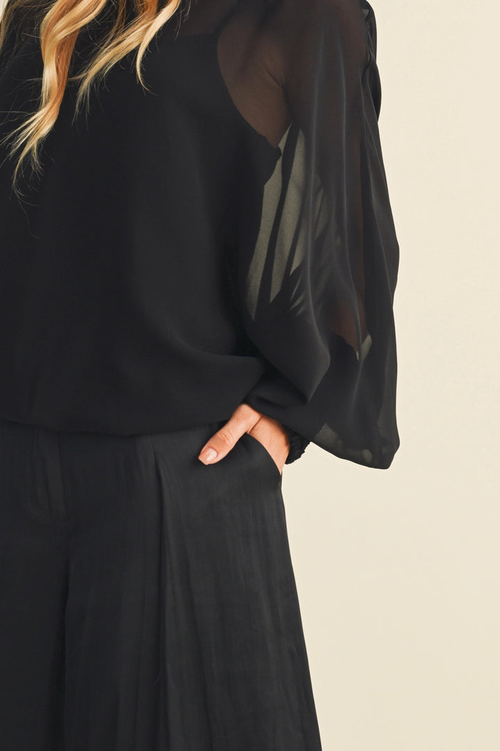 Wide-Leg Front Overlay Palazzo Trousers