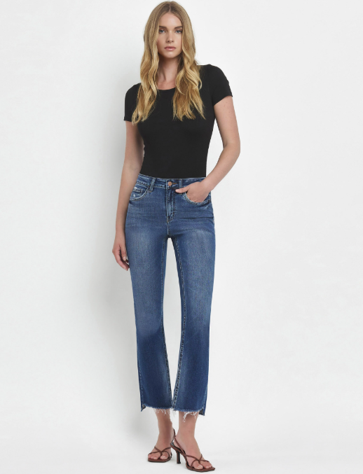 HR Raw Hem Crop Flair Jean