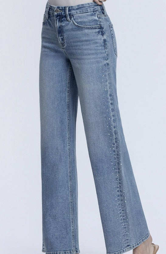 HR Wide Leg Rhinestone Stripe Jean