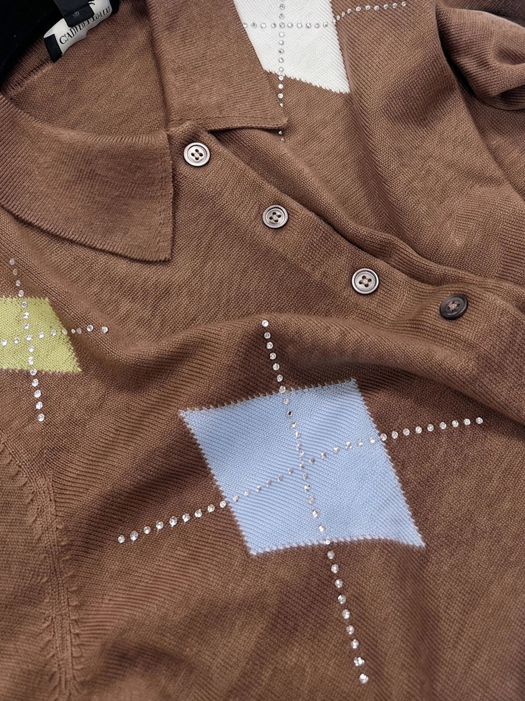Argyle Rhinestone Sweater Cardigan