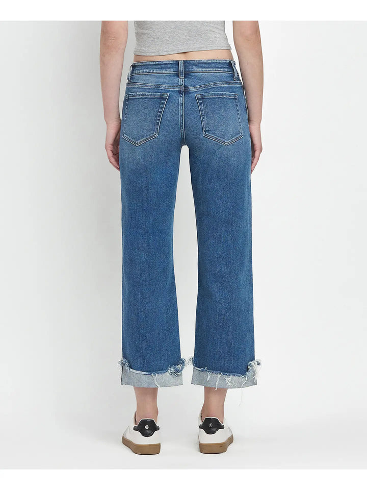 MR Raw Cuffed Hem Slim Wide Jeans
