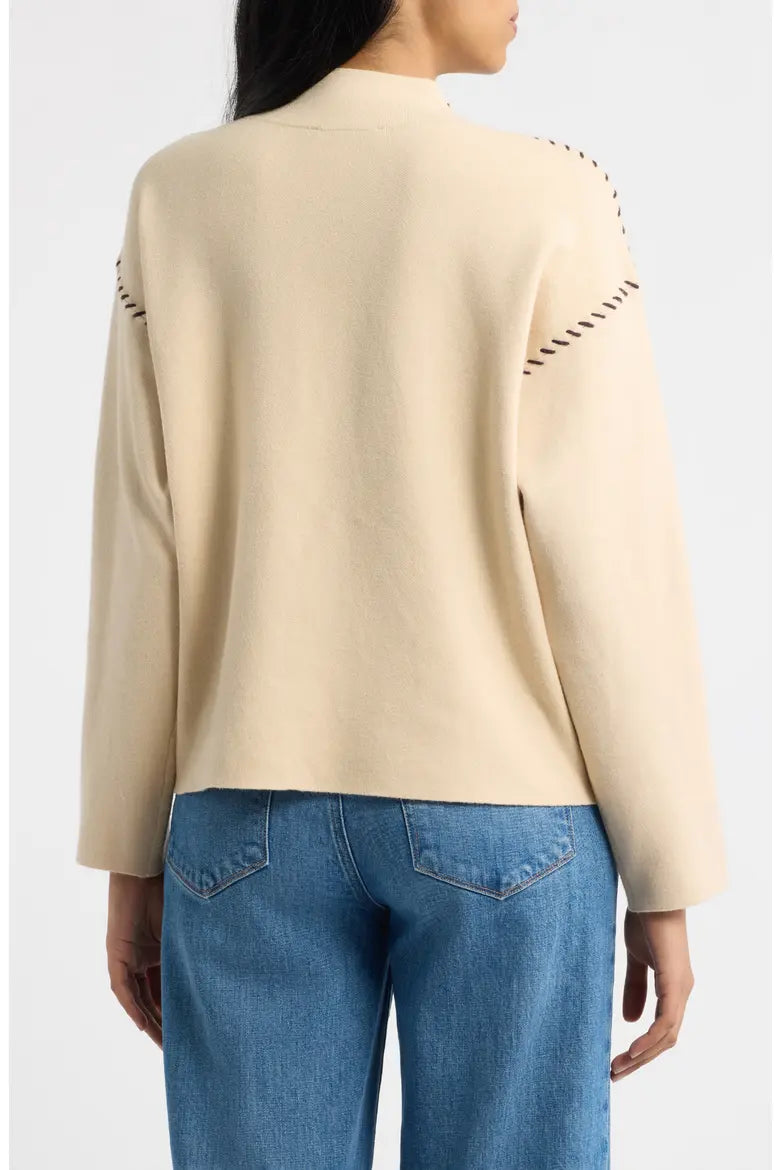 Whipstitched Mock Neck Sweater