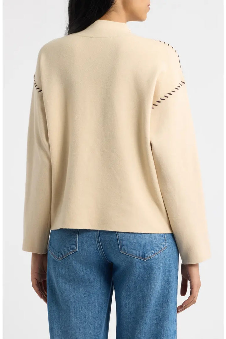 Whipstitched Mock Neck Sweater