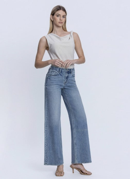 HR Wide Leg Rhinestone Stripe Jean