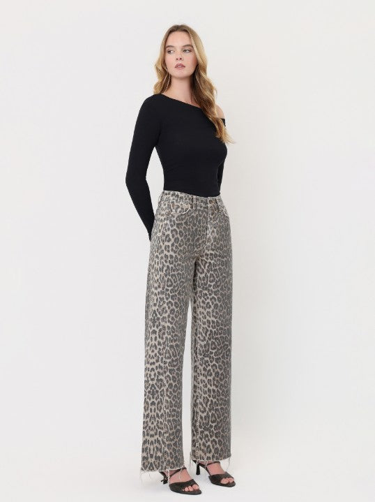 HR Leopard Wide Seam Detail Jean