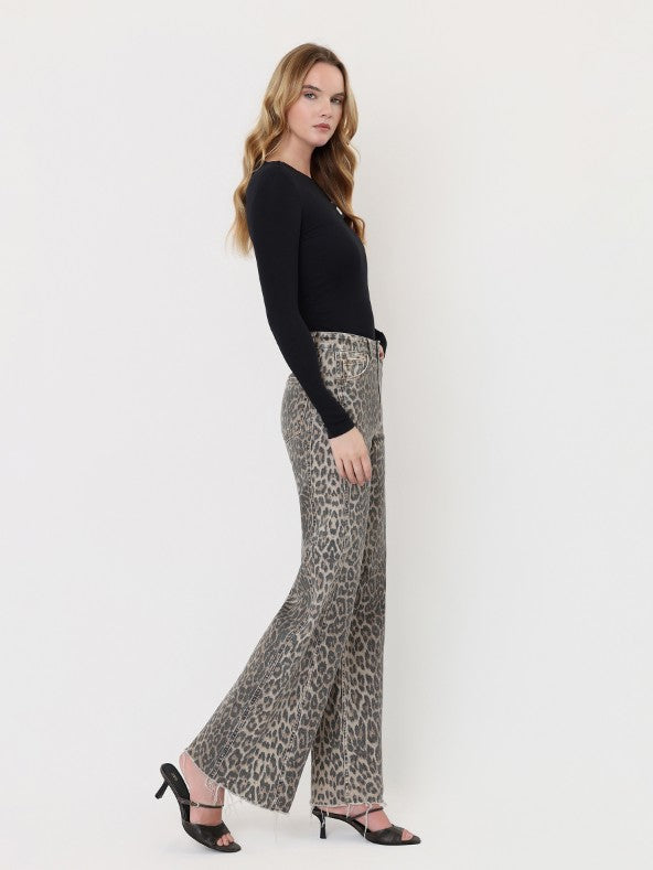 HR Leopard Wide Seam Detail Jean
