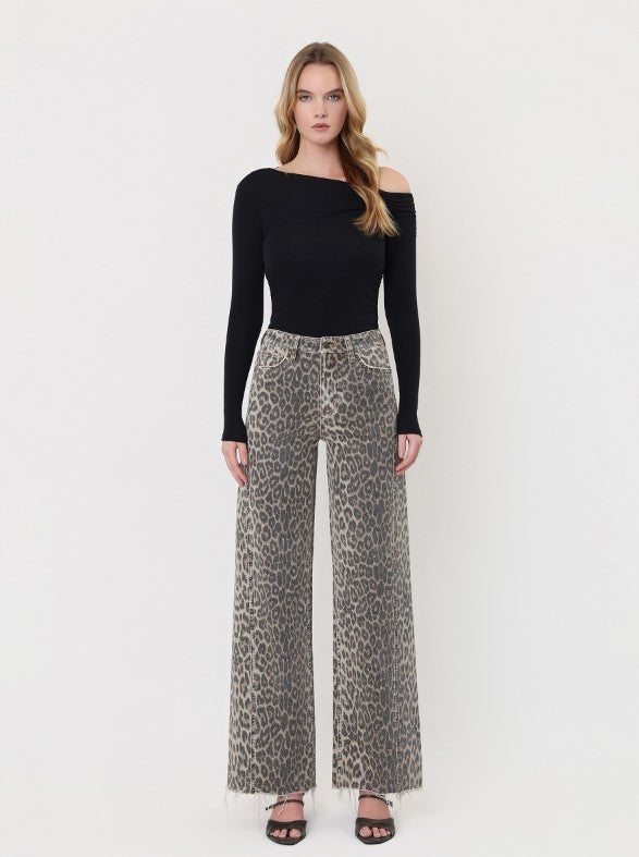 HR Leopard Wide Seam Detail Jean