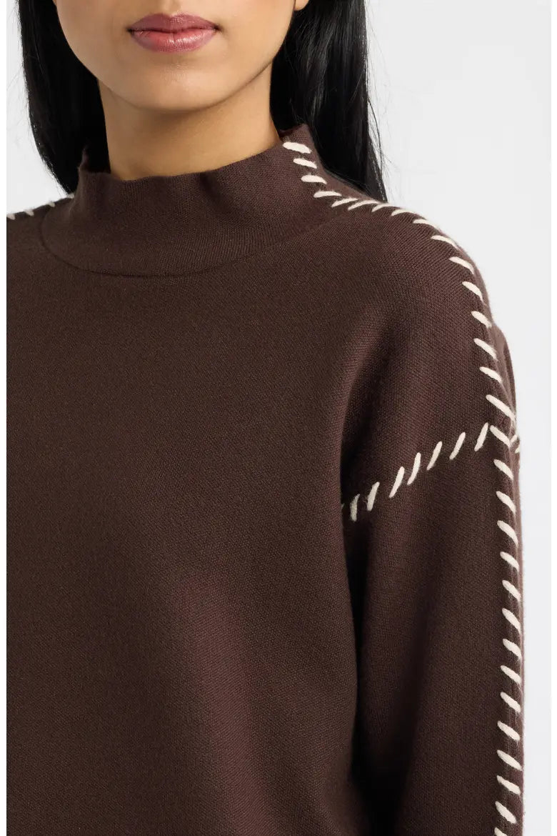 Whipstitched Mock Neck Sweater