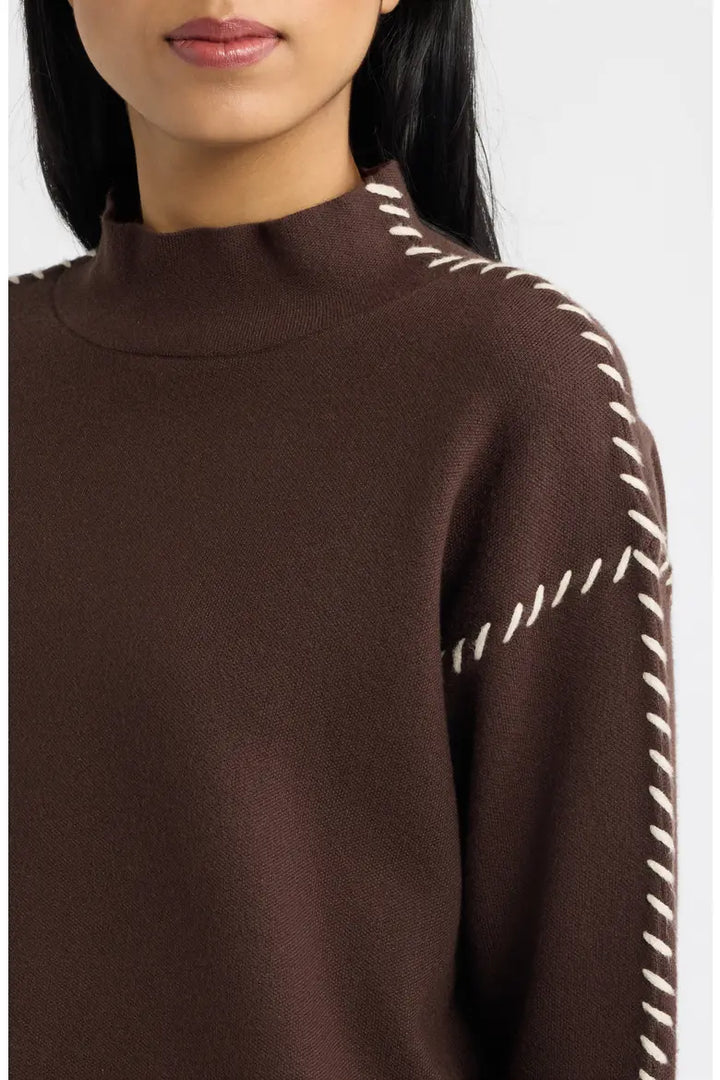 Whipstitched Mock Neck Sweater