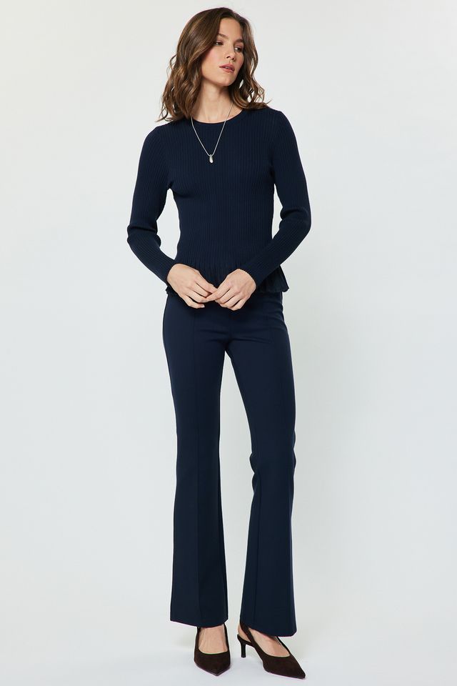 Ribbed Knit Ruffle Hem Sweater Top