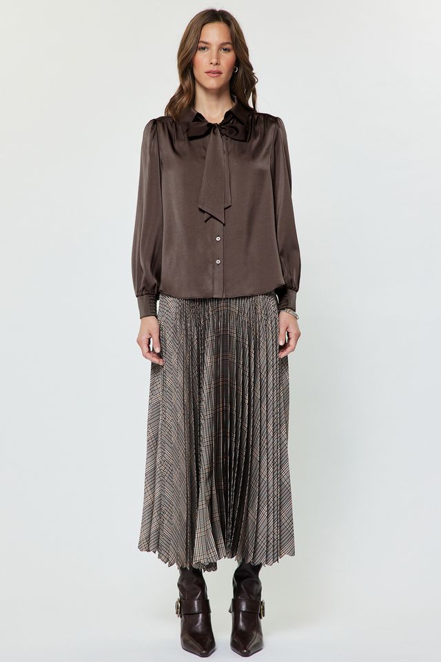 Satin Button Down Blouse w/ Tie