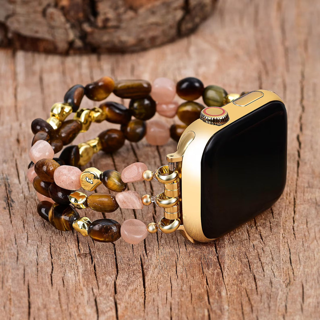 Golden Rosewood Stone Stretch Apple Watch Strap
