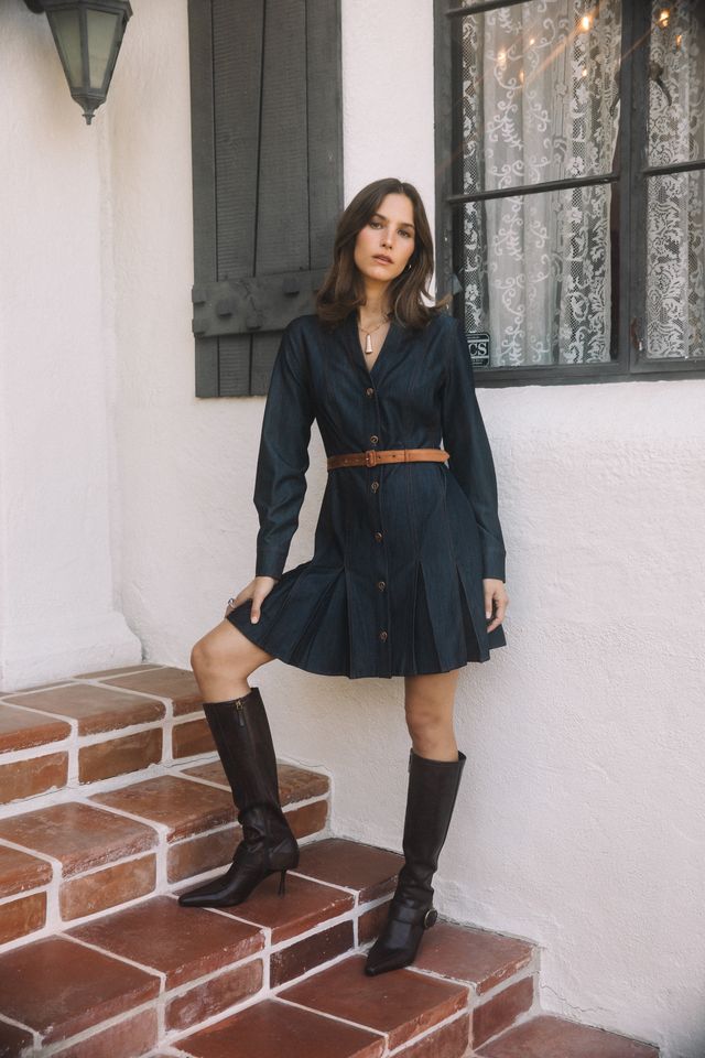 Dark Denim Mini Belted Shirt Dress