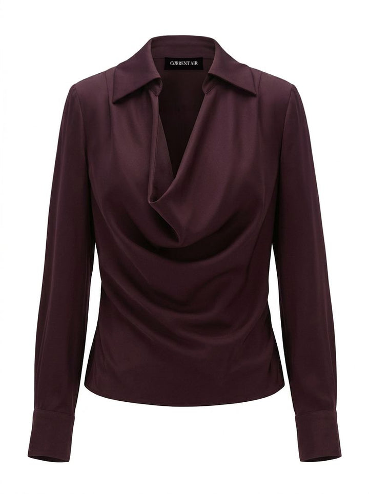 Cowl Neck Collared LS Blouse