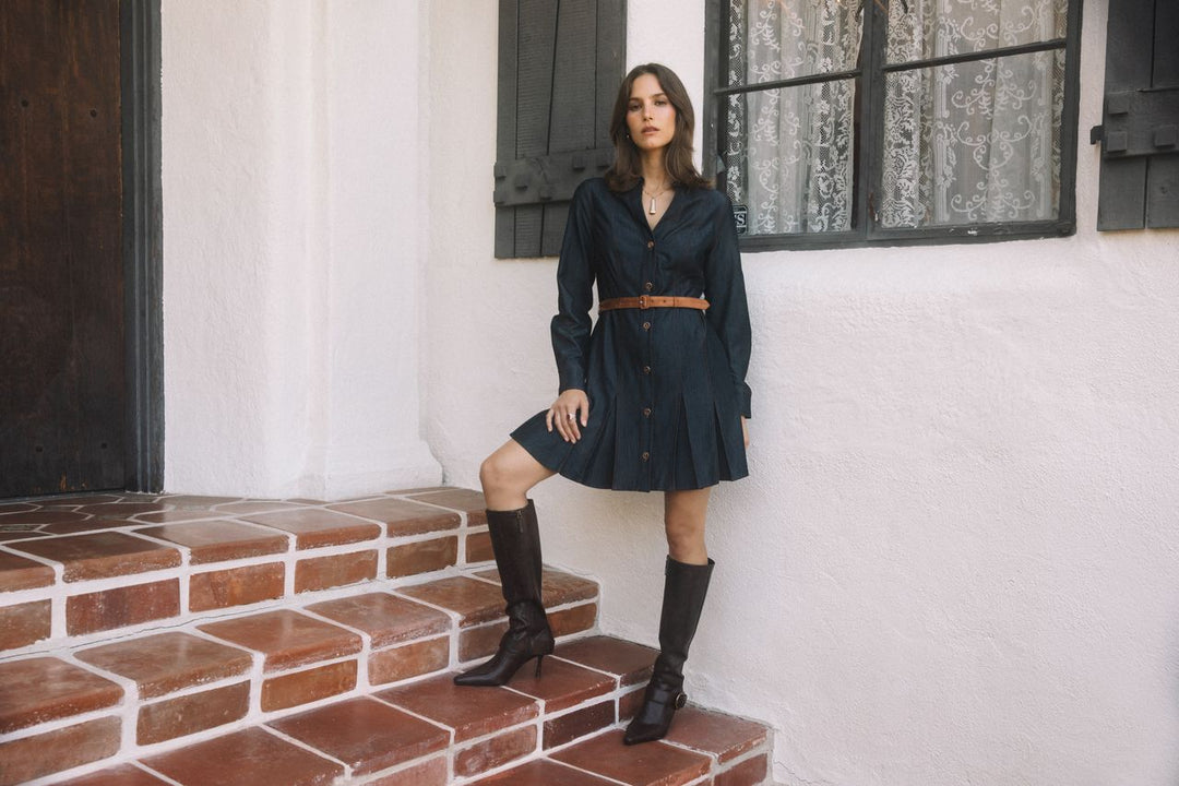 Dark Denim Mini Belted Shirt Dress