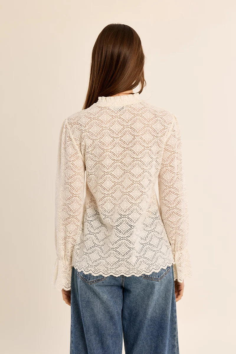 Ruffle-Neck Pointelle Knit Top