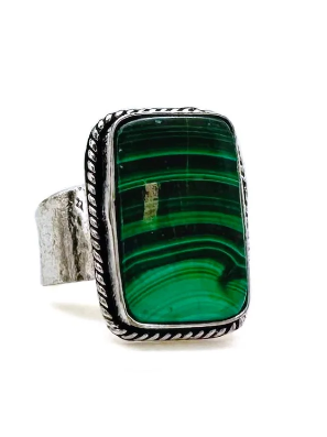 Handcrafted Kashi Semiprecious Stone Ring - Malachite
