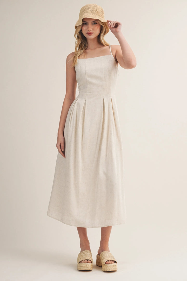 Seamed Pleated Midi Dress