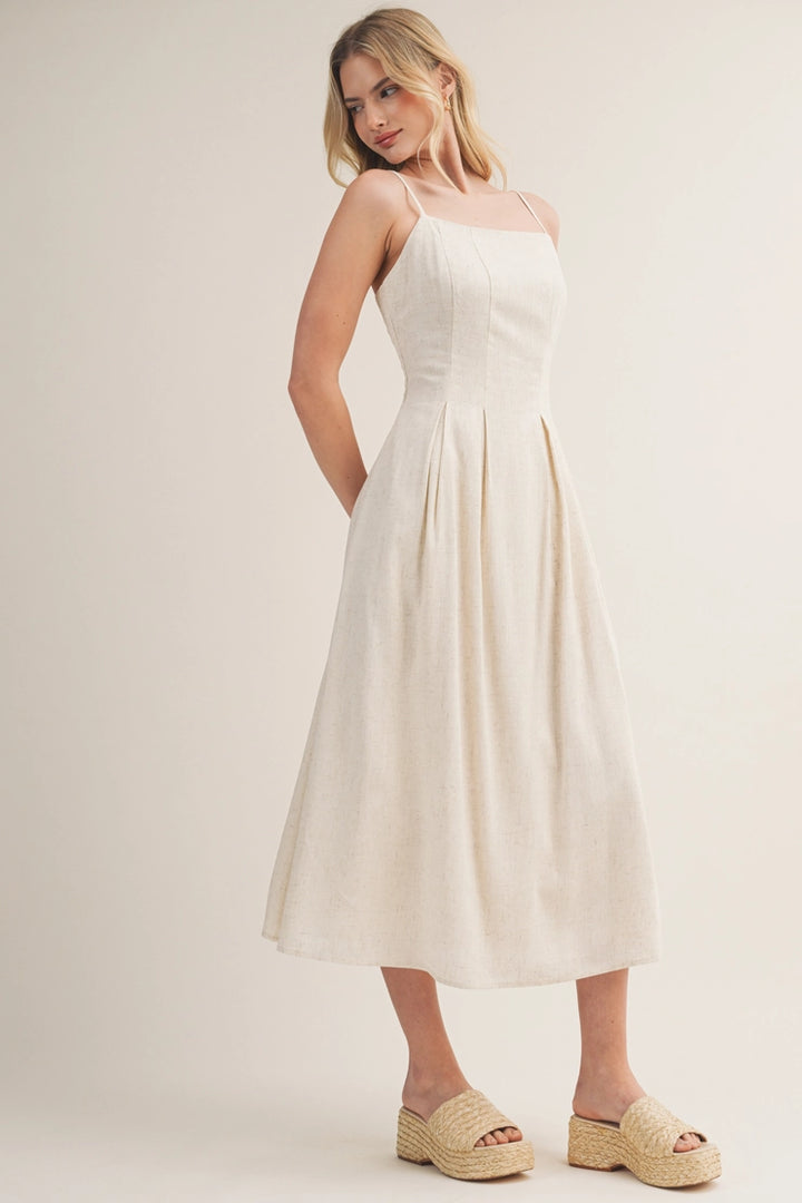 Seamed Pleated Midi Dress