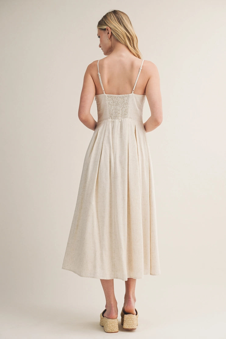 Seamed Pleated Midi Dress