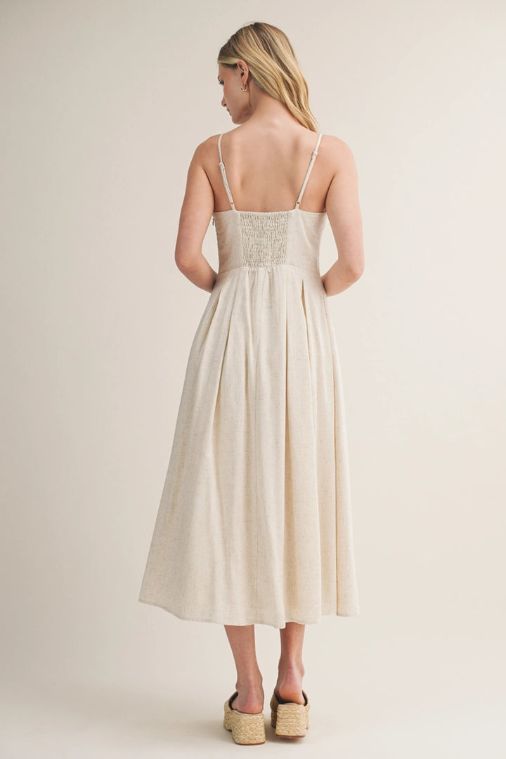 Seamed Pleated Midi Dress