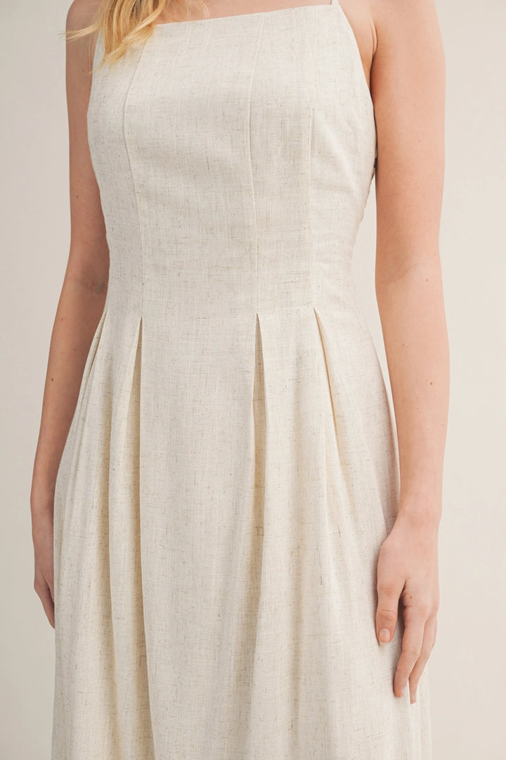 Seamed Pleated Midi Dress