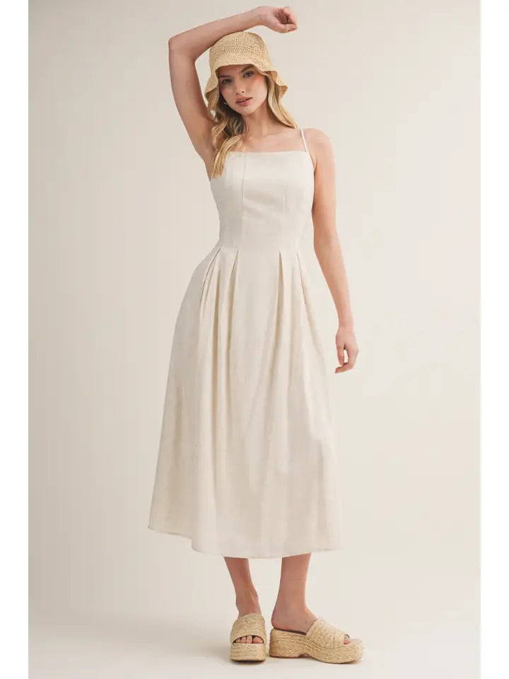 Seamed Pleated Midi Dress