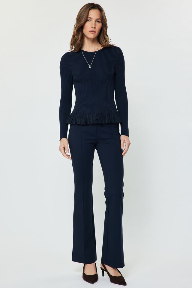 Ribbed Knit Ruffle Hem Sweater Top