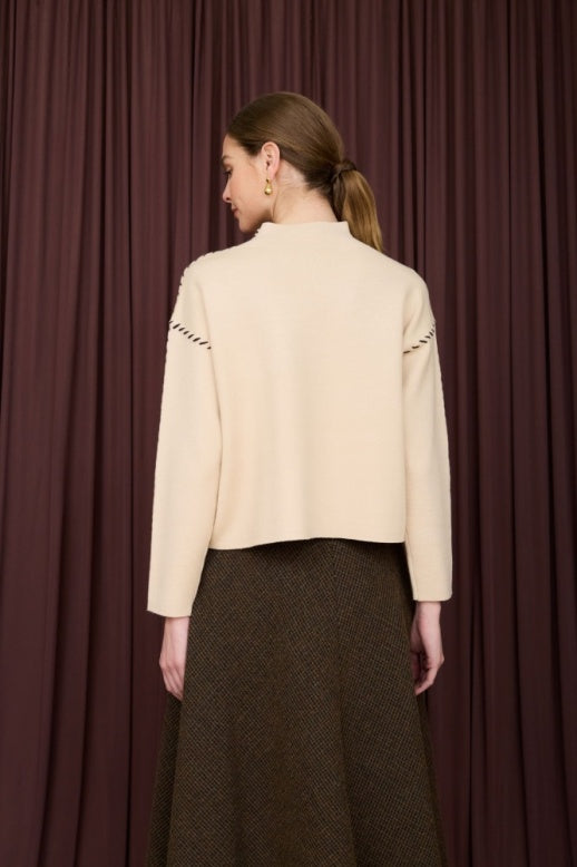 Whipstitched Mock Neck Sweater