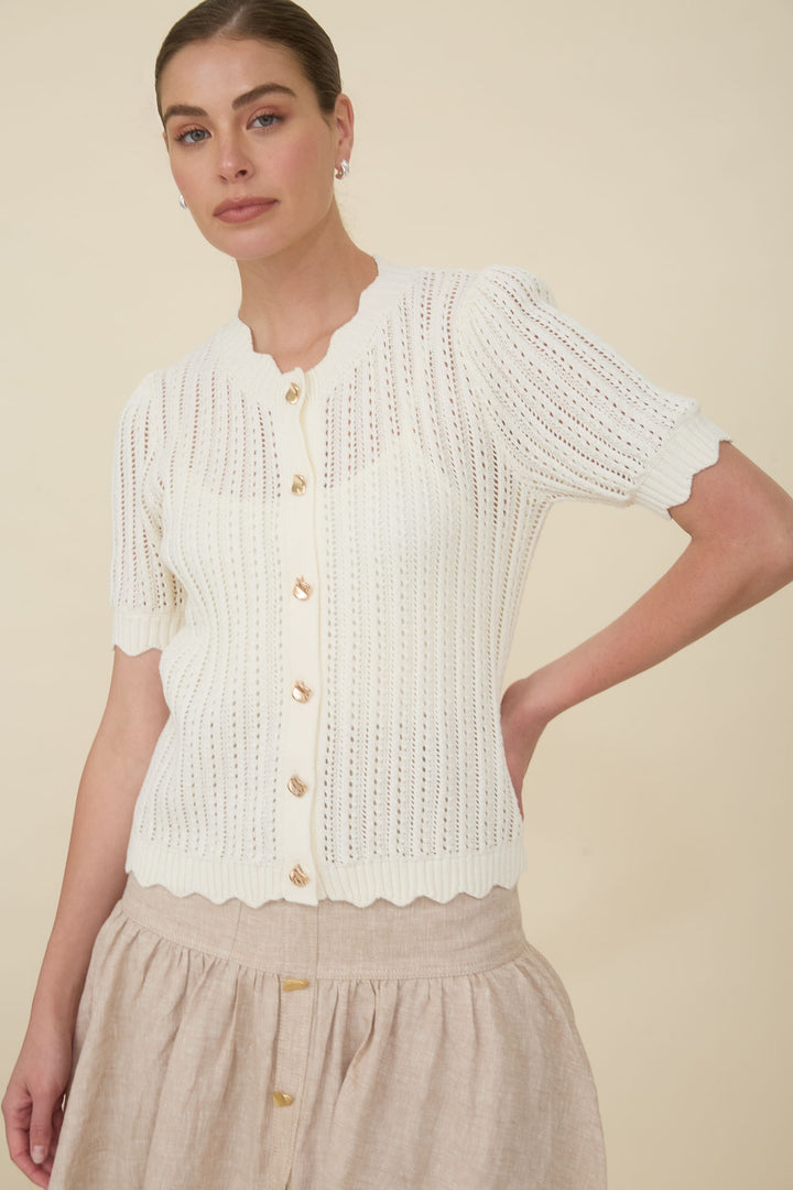 Short Sleeve Semisheer Pointelle Sweater
