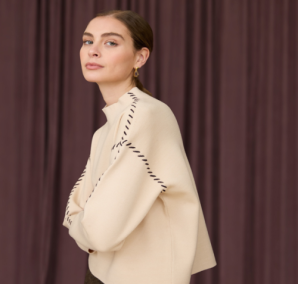 Whipstitched Mock Neck Sweater