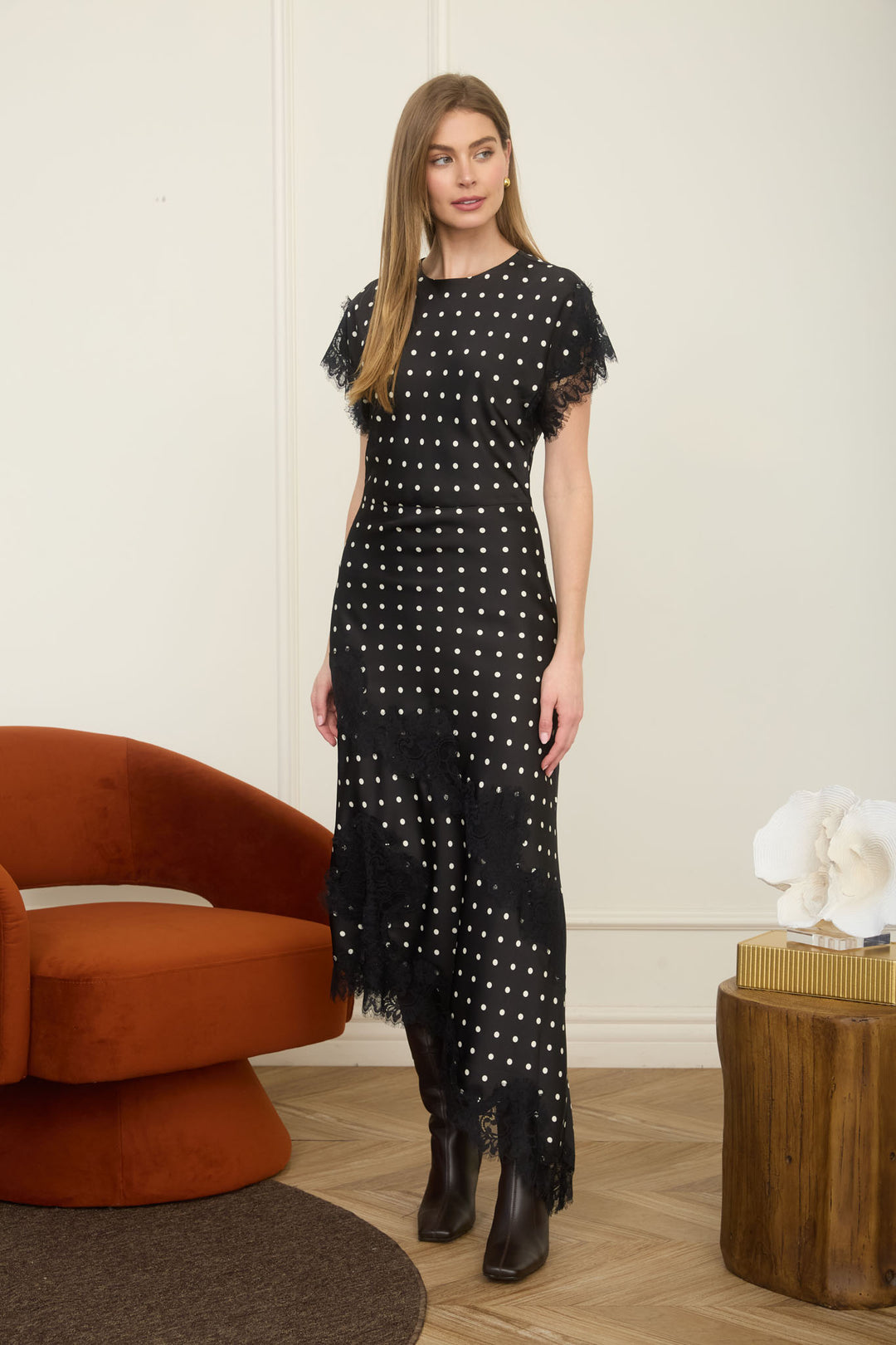 Polka Dot Lace Midi Dress