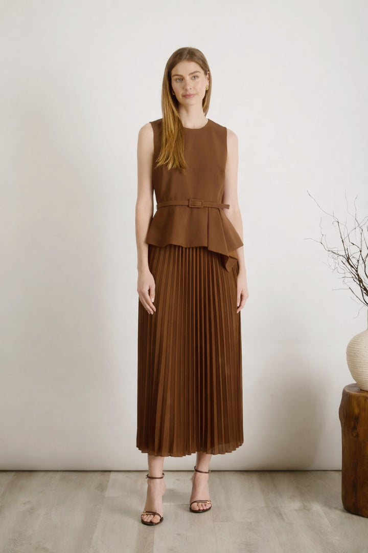 Asymmetric Ruffle Belted Midi Dress