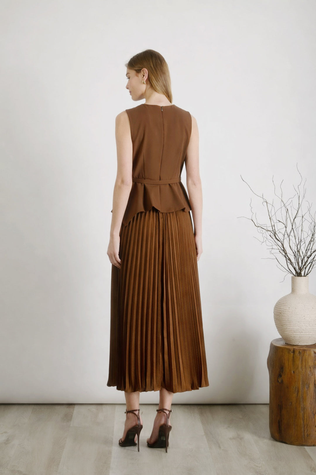 Asymmetric Ruffle Belted Midi Dress